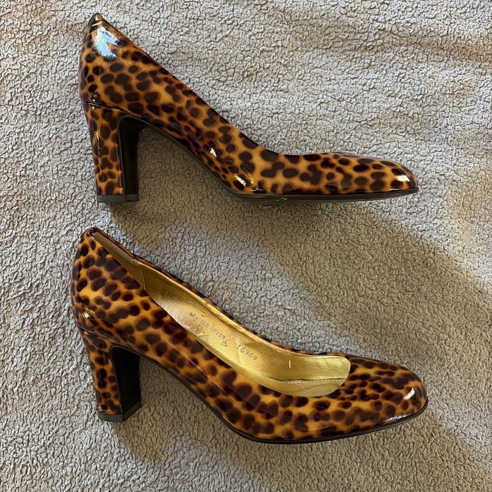 J. Crew Leopard Print Patent Leather Heels Pumps 5.5 Made in Italy Unique Preppy - Picture 5 of 15